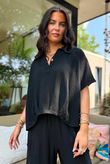 Lina Linen Blend French Tuck Blouse Black
